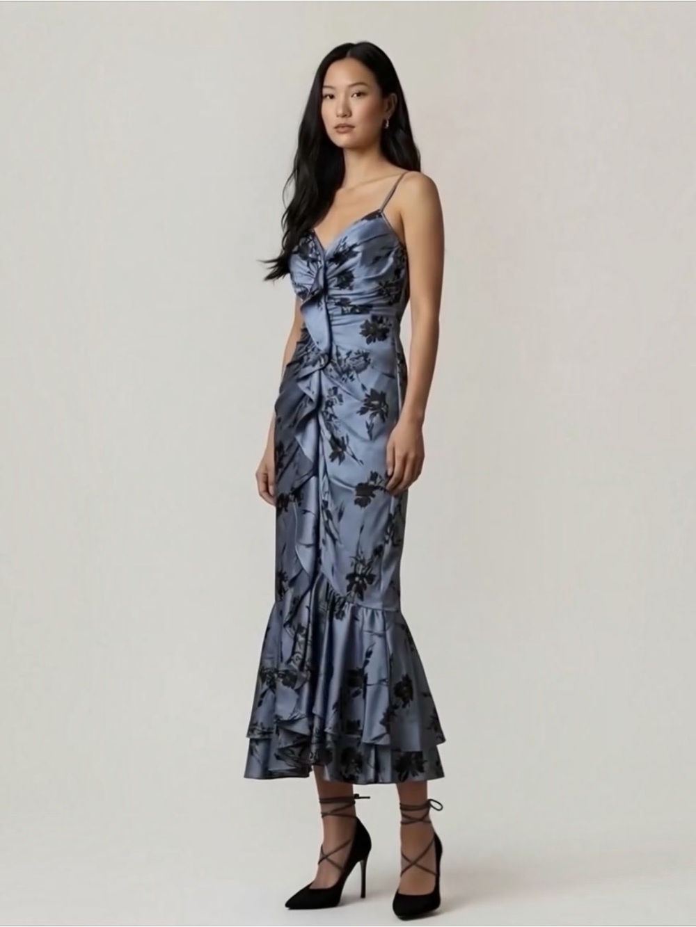 Cinq a Sept Dress Cool Carnation Akemi Satin Ruffle Midi Dress Size 2 (Video